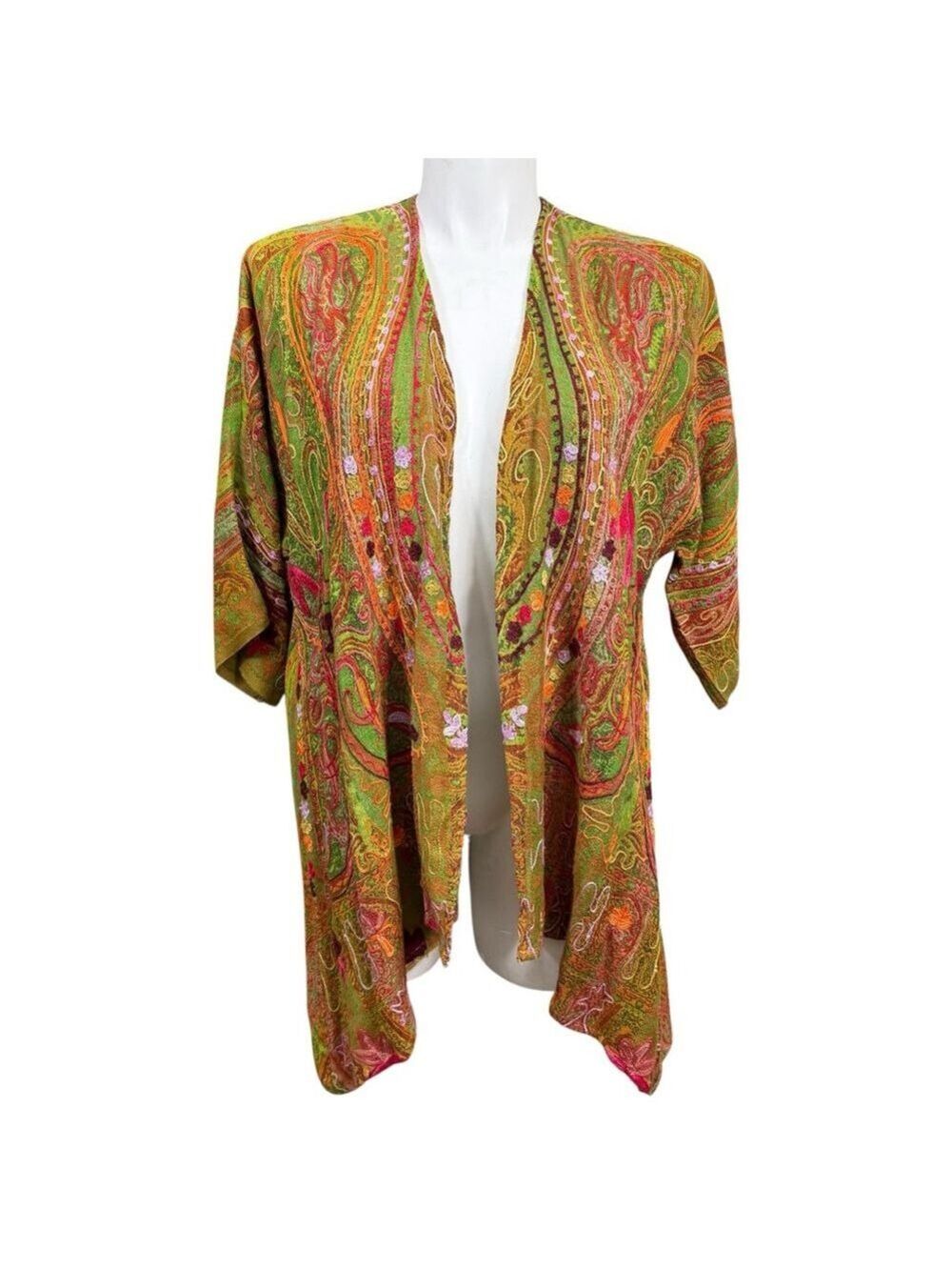Soft Surroundings Women’s PL PXL Green Multicolor Paisley Embroidered Cardigan